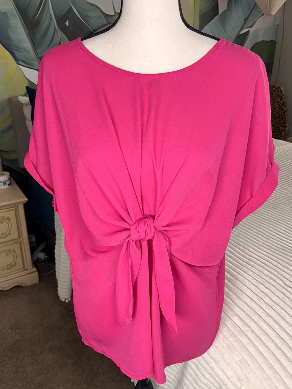 SHEIN Hot Pink Knot-Front Blouse
